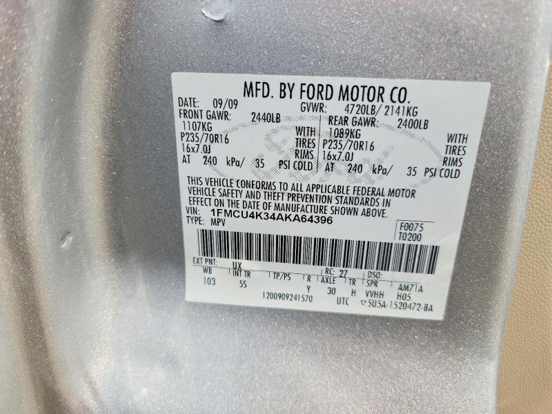 64584216 :رقم المزاد ، 1FMCU4K34AKA64396 vin ، 2010 Ford Escape مزاد بيع