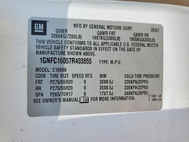 65952516 :رقم المزاد ، 1GNFC16057R403855 vin ، 2007 Chevrolet Suburban مزاد بيع