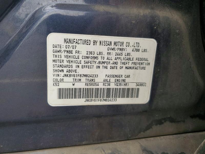 Продаж на аукціоні авто 2007 Infiniti G35, vin: JNKBV61F87M824233, номер лоту: 66951496