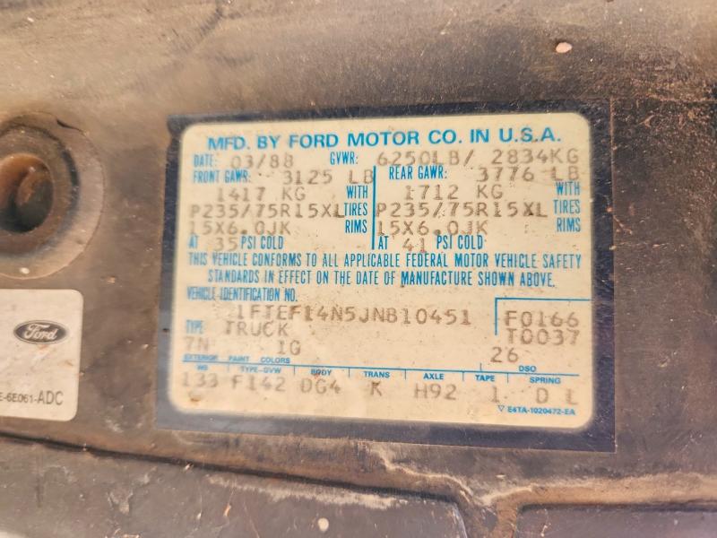 1988 Ford F150 მანქანა იყიდება აუქციონზე, vin: 1FTEF14N5JNB10451, აუქციონის ნომერი: 64766226
