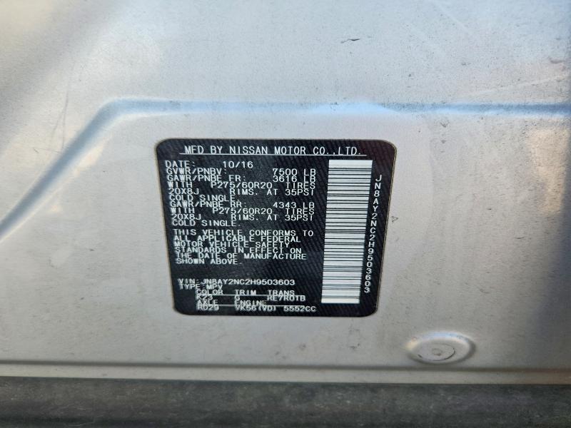 2017 Nissan Armada მანქანა იყიდება აუქციონზე, vin: JN8AY2NC2H9503603, აუქციონის ნომერი: 65583986