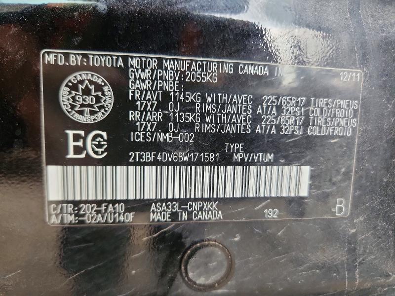 Продаж на аукціоні авто 2011 Toyota Rav4, vin: 2T3BF4DV6BW171581, номер лоту: 65225076