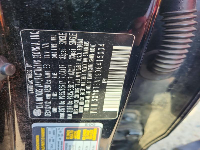 2013 Kia Sorento მანქანა იყიდება აუქციონზე, vin: 5XYKT3A19DG415004, აუქციონის ნომერი: 64511916