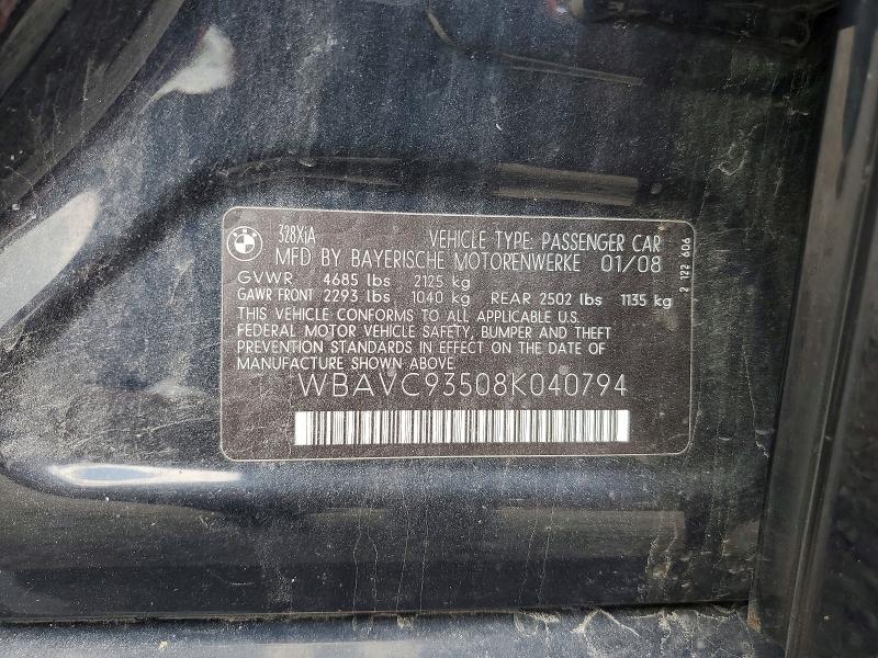 2008 Bmw 328 მანქანა იყიდება აუქციონზე, vin: WBAVC93508K040794, აუქციონის ნომერი: 63734066