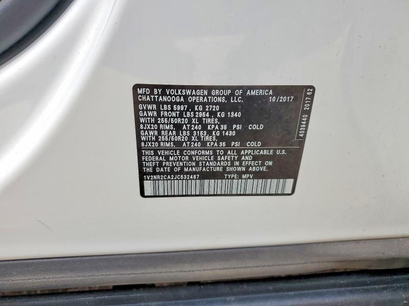 Продаж на аукціоні авто 2018 Volkswagen Atlas, vin: 1V2NR2CA2JC532487, номер лоту: 63893096