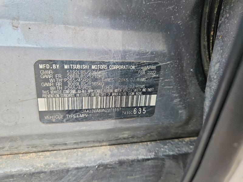 Aukcja sprzedaży 2022 Mitsubishi Outlander, vin: JA4J3VA89NZ071157, numer aukcji: 64148106