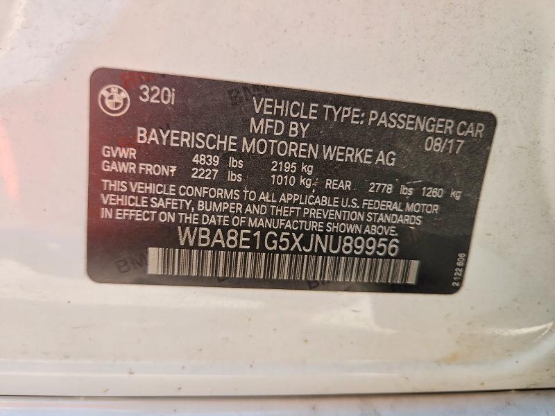 2018 Bmw 320 მანქანა იყიდება აუქციონზე, vin: WBA8E1G5XJNU89956, აუქციონის ნომერი: 65436676