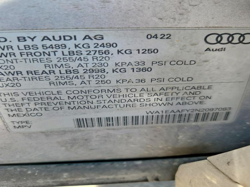 Продаж на аукціоні авто 2022 Audi Q5, vin: WA1EAAFY2N2097083, номер лоту: 64222606