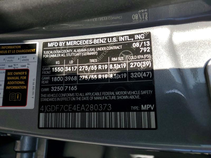 Aukcja sprzedaży 2014 Mercedes-benz Gl, vin: 4JGDF7CE4EA280373, numer aukcji: 64285496