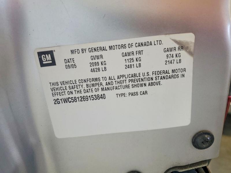 65855046 :رقم المزاد ، 2G1WC581269153840 vin ، 2006 Chevrolet Impala مزاد بيع