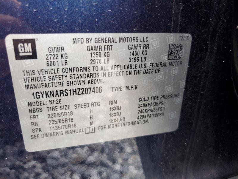 64677176 :رقم المزاد ، 1GYKNARS1HZ207406 vin ، 2017 Cadillac Xt5 مزاد بيع