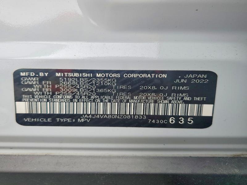 Aukcja sprzedaży 2022 Mitsubishi Outlander, vin: JA4J4VA80NZ081833, numer aukcji: 65505266