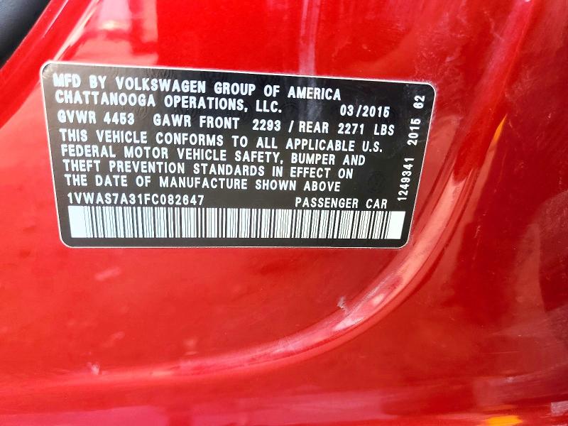 Продаж на аукціоні авто 2015 Volkswagen Passat, vin: 1VWAS7A31FC082647, номер лоту: 63817806