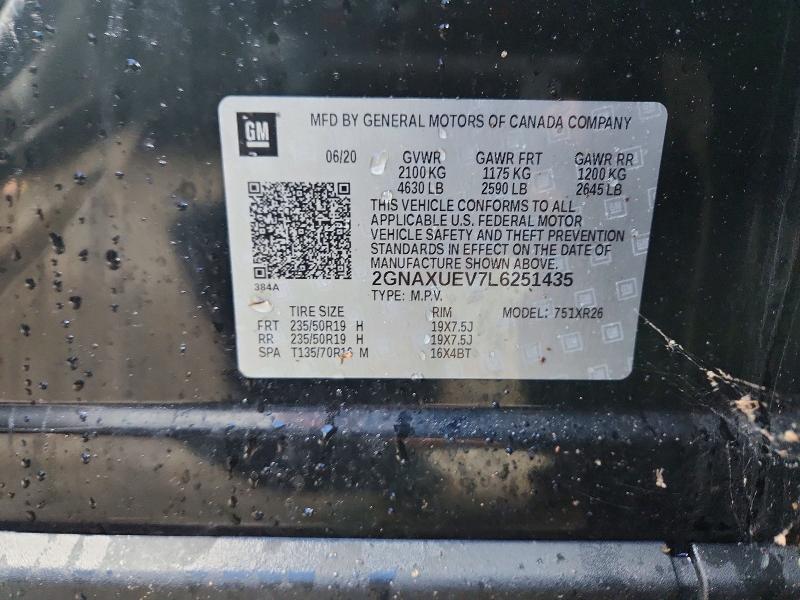 63583136 :رقم المزاد ، 2GNAXUEV7L6251435 vin ، 2020 Chevrolet Equinox مزاد بيع