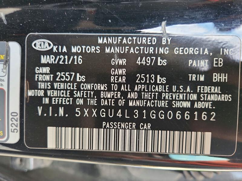 Aukcja sprzedaży 2016 Kia Optima, vin: 5XXGU4L31GG066162, numer aukcji: 64216846