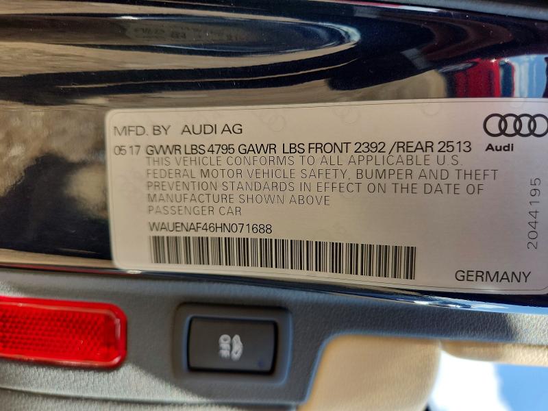Продаж на аукціоні авто 2017 Audi A4, vin: WAUENAF46HN071688, номер лоту: 63013496