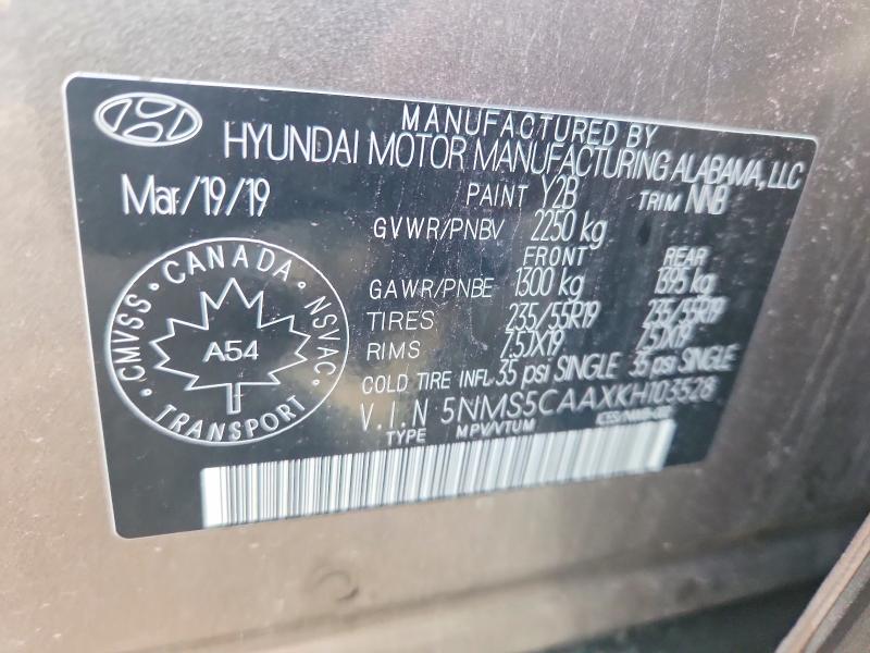 Aukcja sprzedaży 2019 Hyundai Santa Fe, vin: 5NMS5CAAXKH103528, numer aukcji: 65807836