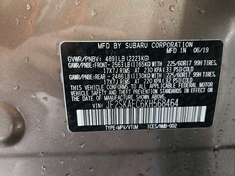 Aukcja sprzedaży 2019 Subaru Forester, vin: JF2SKAEC6KH568464, numer aukcji: 63624446
