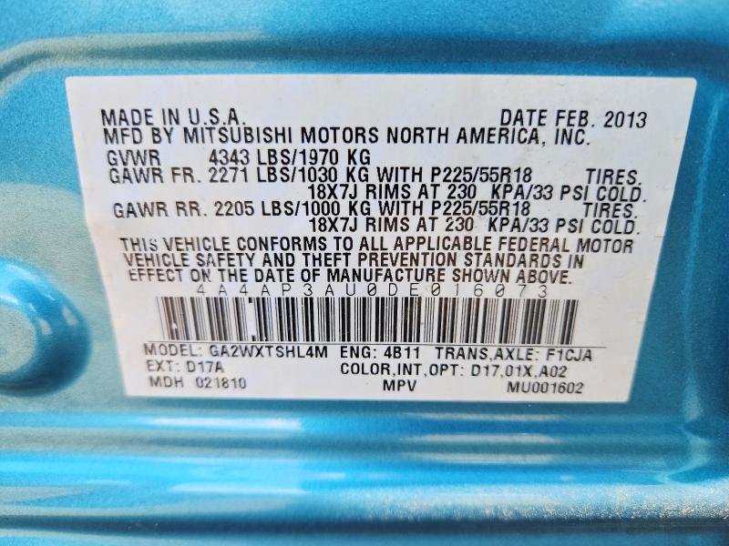 Продаж на аукціоні авто 2013 Mitsubishi Outlander Sport, vin: 4A4AP3AU0DE016073, номер лоту: 66747346