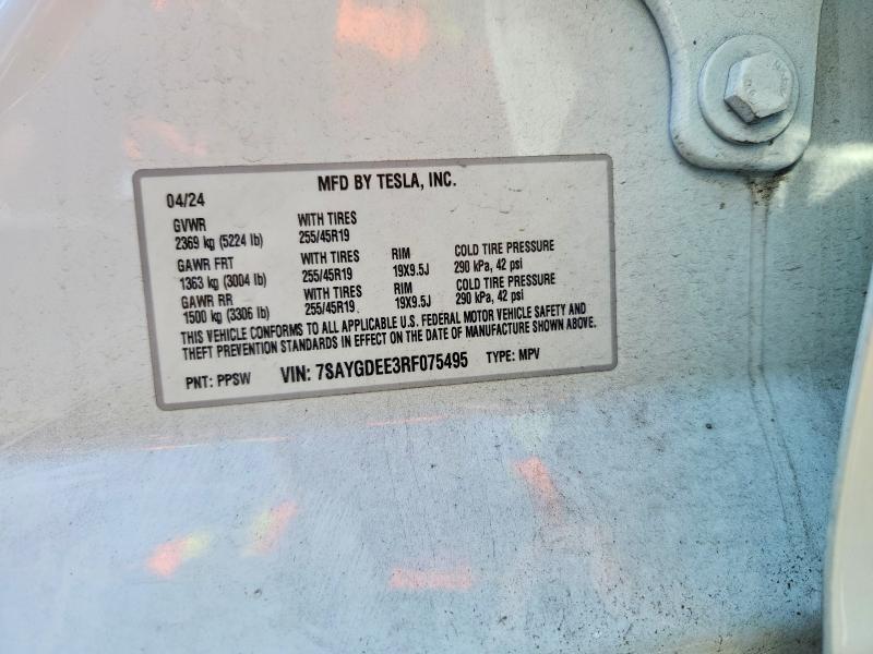 Aukcja sprzedaży 2024 Tesla Model Y, vin: 7SAYGDEE3RF075495, numer aukcji: 64226066