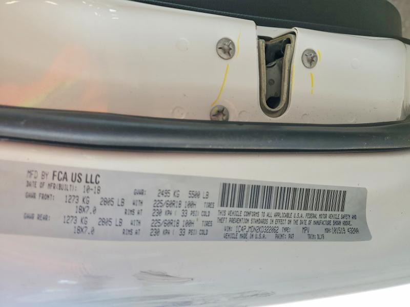 66111956 :رقم المزاد ، 1C4PJMDN2KD322062 vin ، 2019 Jeep Cherokee مزاد بيع