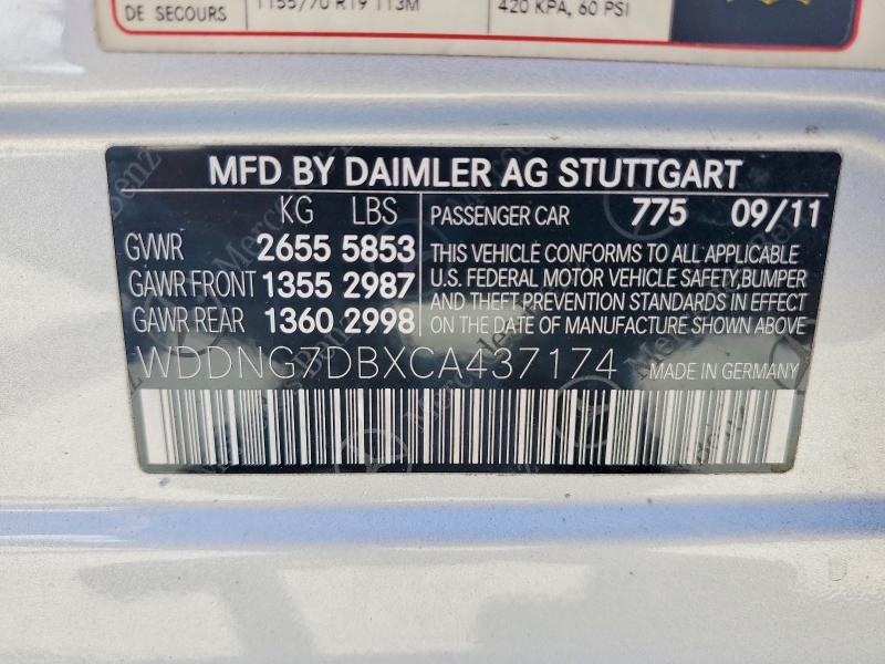 2012 Mercedes-benz S მანქანა იყიდება აუქციონზე, vin: WDDNG7DBXCA437174, აუქციონის ნომერი: 63043046