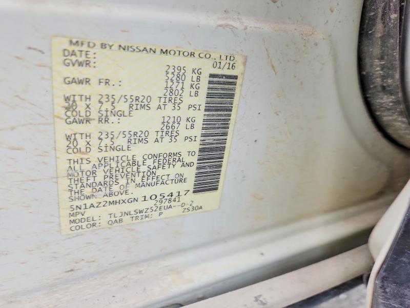 66084136 :رقم المزاد ، 5N1AZ2MHXGN105417 vin ، 2016 Nissan Murano مزاد بيع