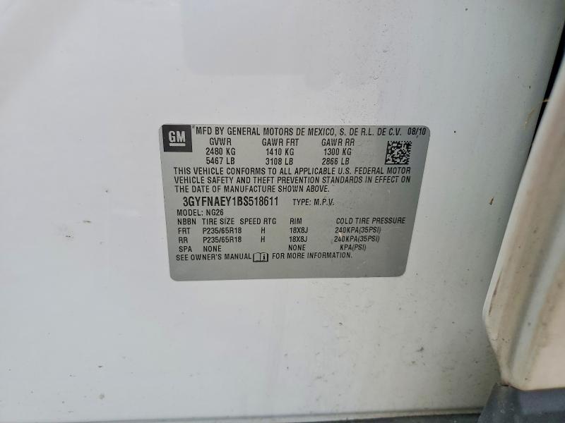 63999946 :رقم المزاد ، 3GYFNAEY1BS518611 vin ، 2011 Cadillac Srx مزاد بيع