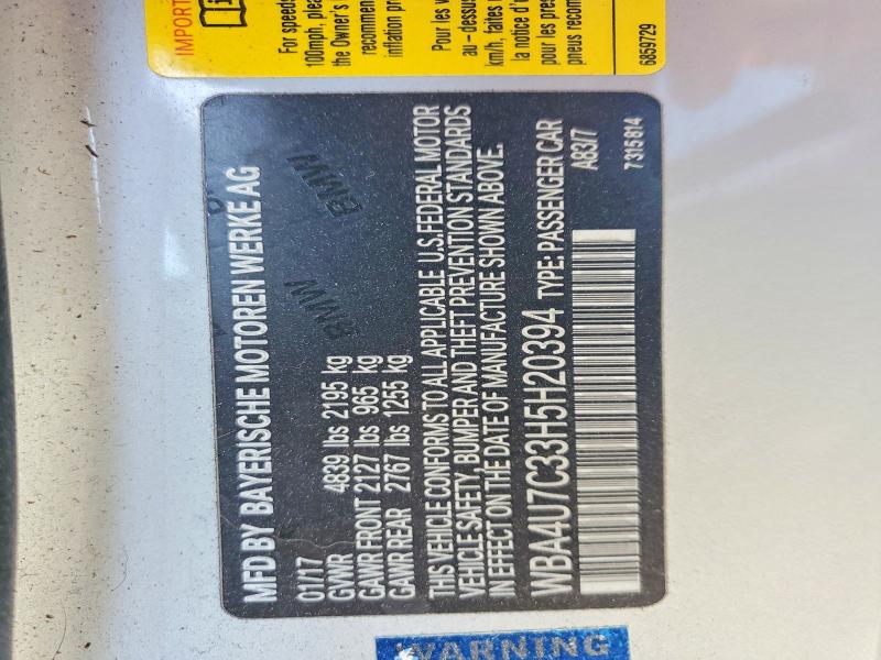 2017 Bmw 430i მანქანა იყიდება აუქციონზე, vin: WBA4U7C33H5H20394, აუქციონის ნომერი: 65031236