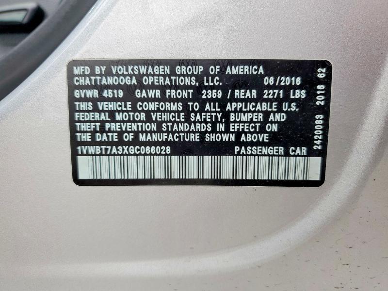 Aukcja sprzedaży 2016 Volkswagen Passat, vin: 1VWBT7A3XGC066028, numer aukcji: 64198616