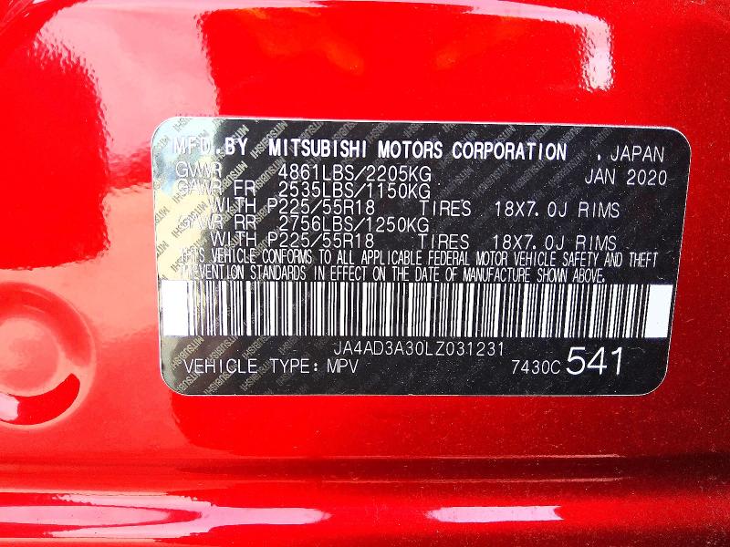 Auction sale of the 2020 Mitsubishi Outlander, vin: JA4AD3A30LZ031231, lot number: 63168606