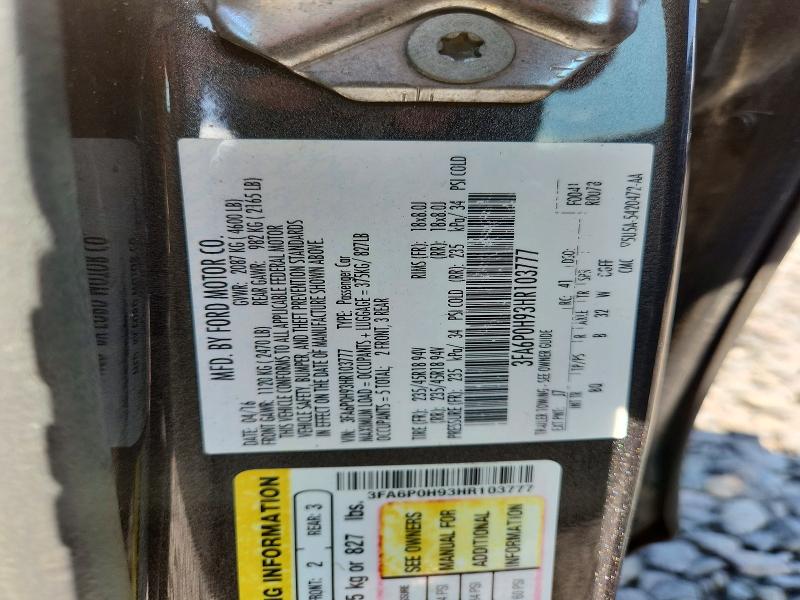 66577206 :رقم المزاد ، 3FA6P0H93HR103777 vin ، 2017 Ford Fusion مزاد بيع