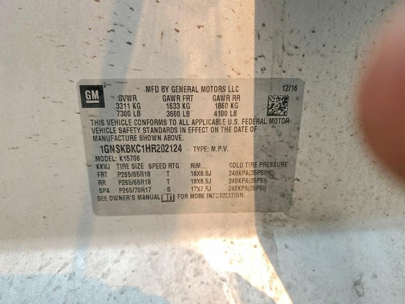 64092506 :رقم المزاد ، 1GNSKBKC1HR202124 vin ، 2017 Chevrolet Tahoe مزاد بيع