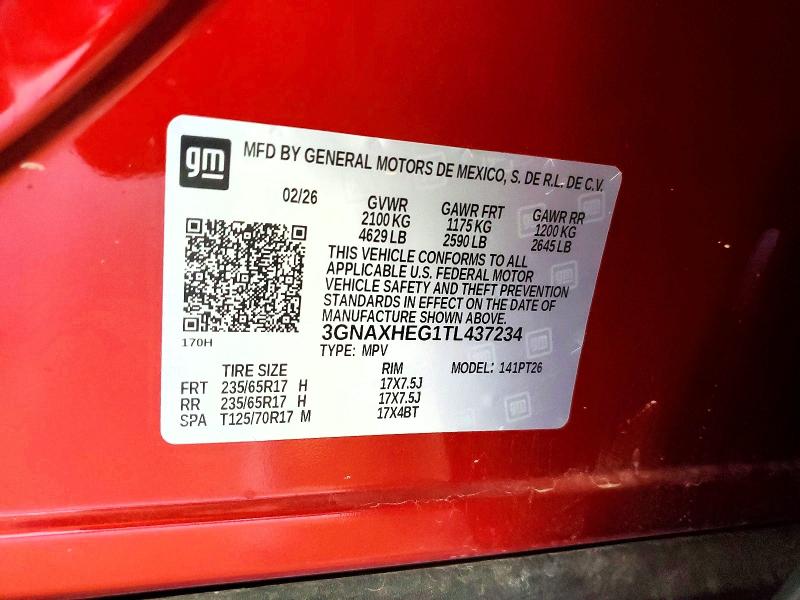 Auction sale of the 2026 Chevrolet Equinox, vin: 3GNAXHEG1TL437234, lot number: 65046856