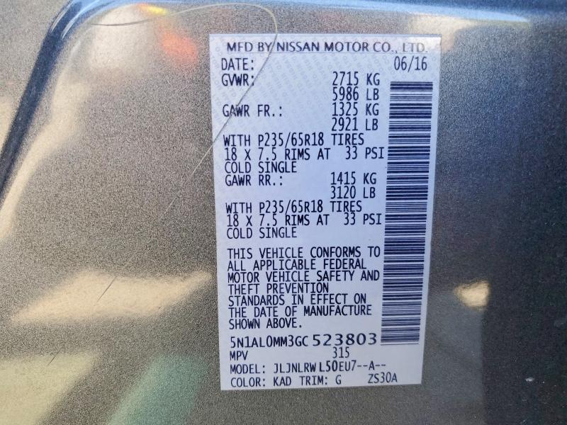 Aukcja sprzedaży 2016 Infiniti Qx60, vin: 5N1AL0MM3GC523803, numer aukcji: 66270756