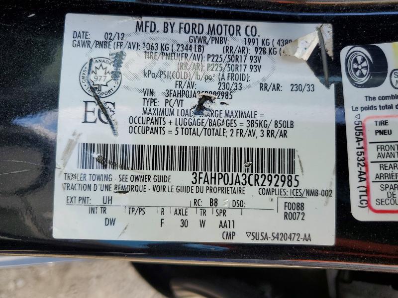 Продаж на аукціоні авто 2012 Ford Fusion, vin: 3FAHP0JA3CR292985, номер лоту: 64072646