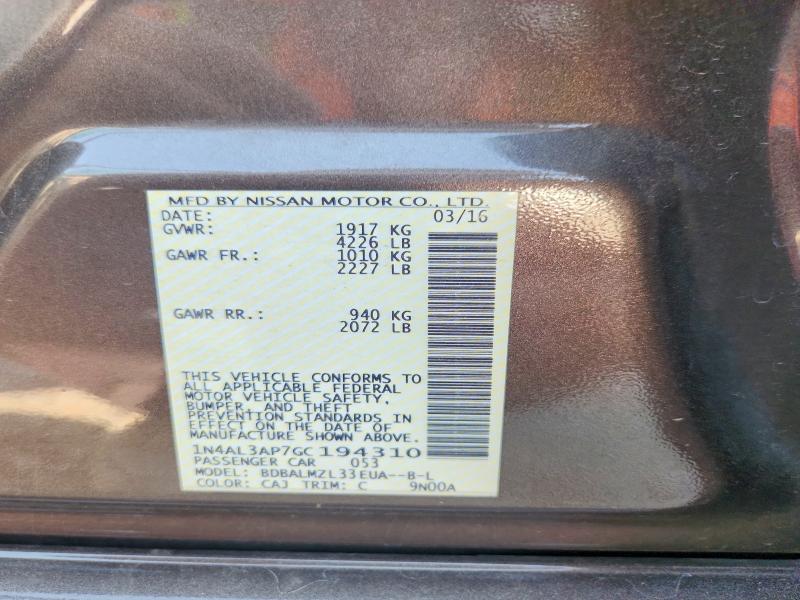 63872476 :رقم المزاد ، 1N4AL3AP7GC194310 vin ، 2016 Nissan Altima مزاد بيع