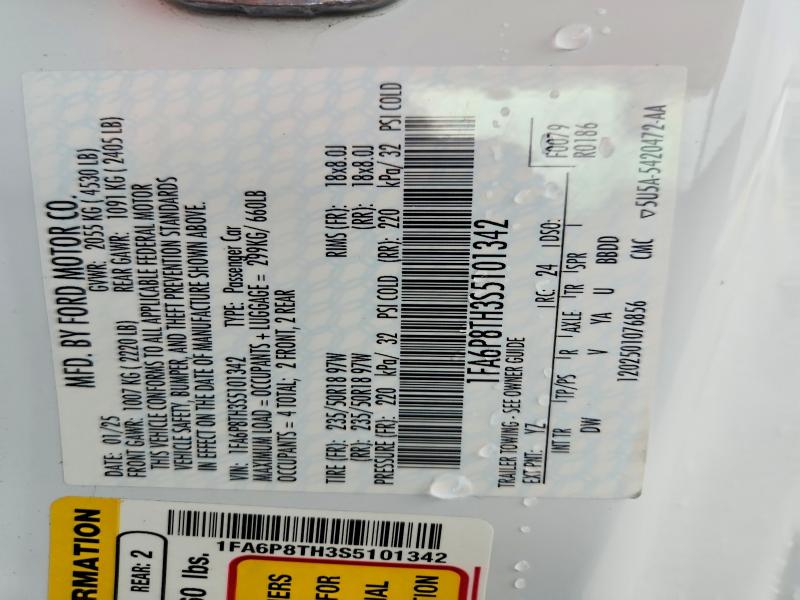 Продаж на аукціоні авто 2025 Ford Mustang, vin: 1FA6P8TH3S5101342, номер лоту: 63202216