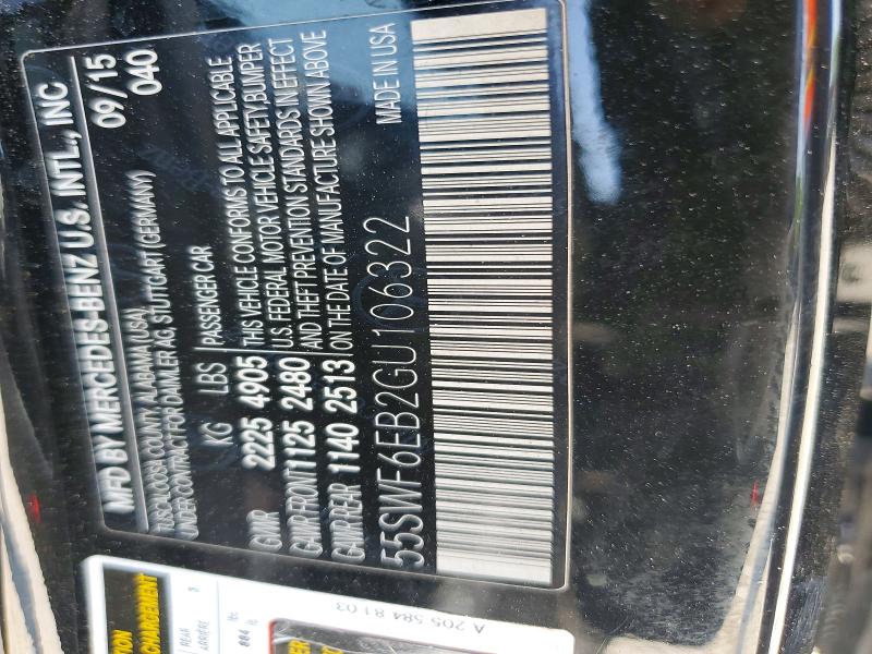 63607826 :رقم المزاد ، 55SWF6EB2GU106322 vin ، 2016 Mercedes-benz C مزاد بيع