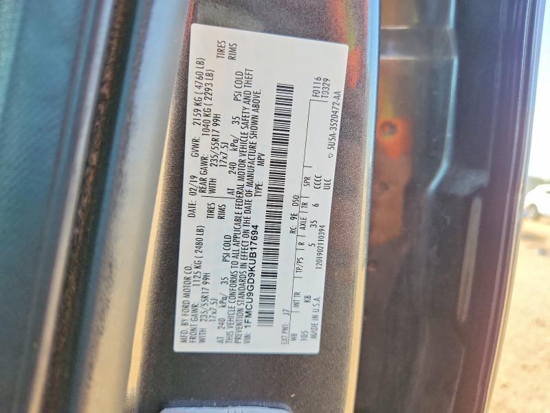 Продаж на аукціоні авто 2019 Ford Escape, vin: 1FMCU9GD9KUB17694, номер лоту: 65704406