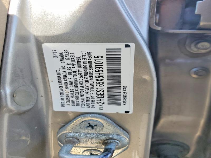 2005 Honda Civic მანქანა იყიდება აუქციონზე, vin: 2HGES165X5H591015, აუქციონის ნომერი: 67000786