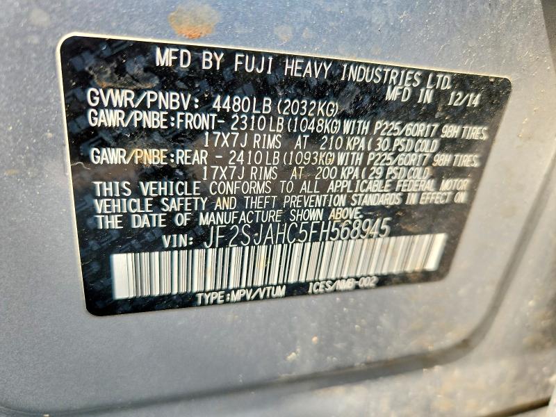 Продажа на аукционе авто 2015 Subaru Forester, vin: JF2SJAHC5FH568945, номер лота: 64820526