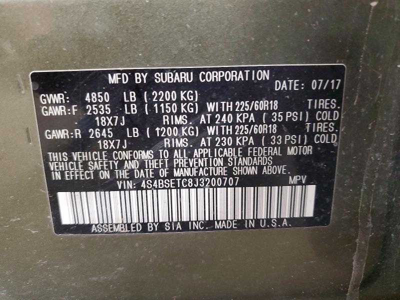 65480986 :رقم المزاد ، 4S4BSETC8J3200707 vin ، 2018 Subaru Outback مزاد بيع