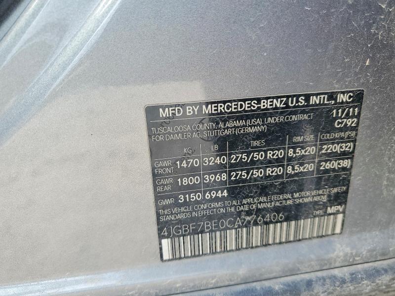 66655496 :رقم المزاد ، 4JGBF7BE0CA776406 vin ، 2012 Mercedes-benz Gl مزاد بيع