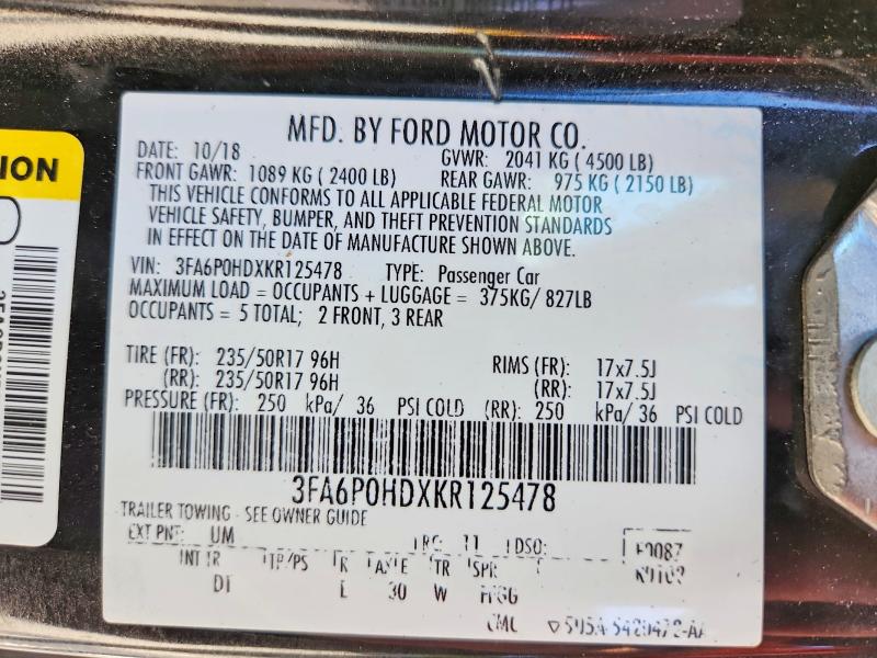 Aukcja sprzedaży 2019 Ford Fusion, vin: 3FA6P0HDXKR125478, numer aukcji: 64072956