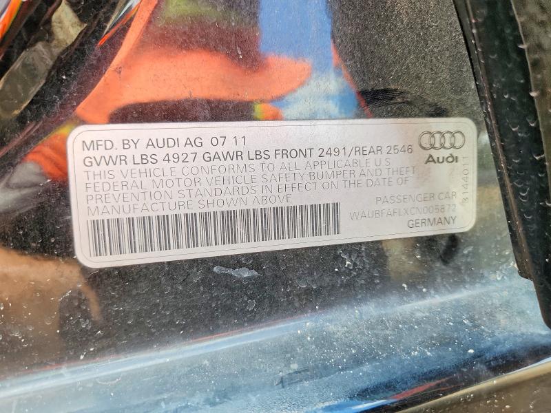 2012 Audi A4 მანქანა იყიდება აუქციონზე, vin: WAUBFAFLXCN005872, აუქციონის ნომერი: 63419376