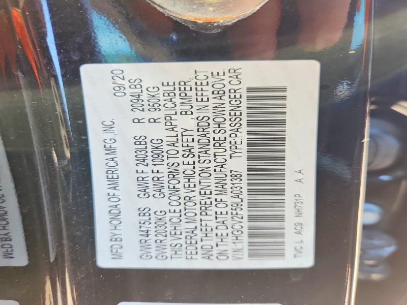 Продажа на аукционе авто 2020 Honda Accord, vin: 1HGCV2F59LA031387, номер лота: 63724686