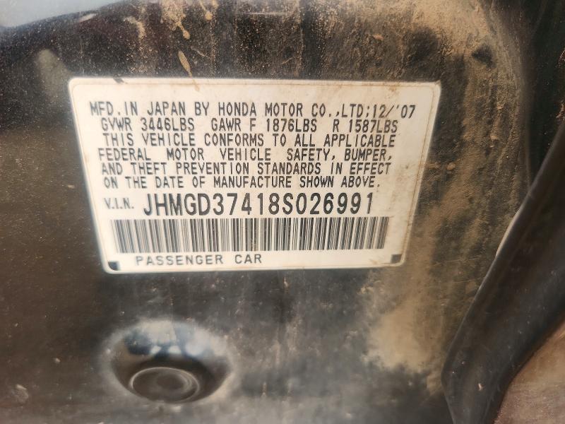 63514836 :رقم المزاد ، JHMGD37418S026991 vin ، 2008 Honda Fit مزاد بيع
