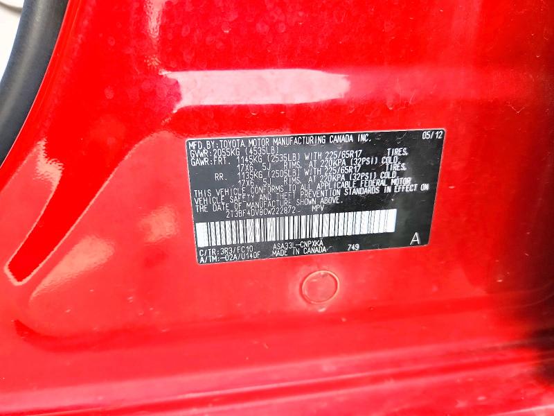 Продажа на аукционе авто 2012 Toyota Rav4, vin: 2T3BF4DV8CW222872, номер лота: 67208296