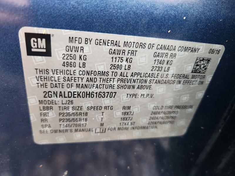 Продажа на аукционе авто 2017 Chevrolet Equinox, vin: 2GNALDEK0H6163707, номер лота: 65270736